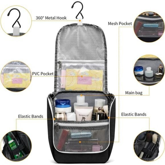 Water Repellent Hanging Toiletry Bag Travel Organizer Makeup Shaving Case - Picture 5 of 7